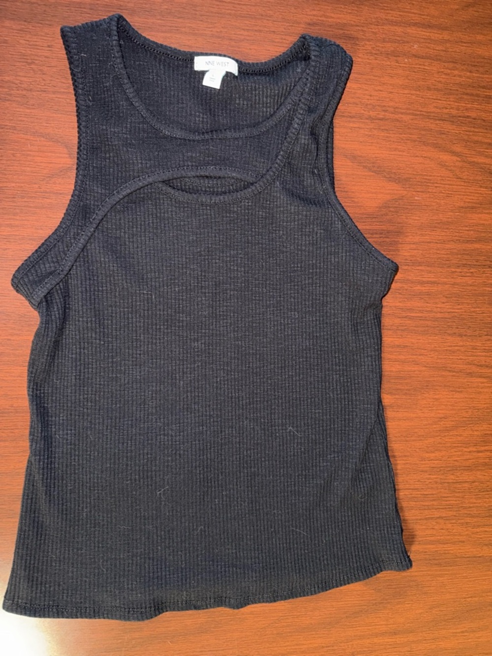 Nine West Black Ribbed Cutout Tank
